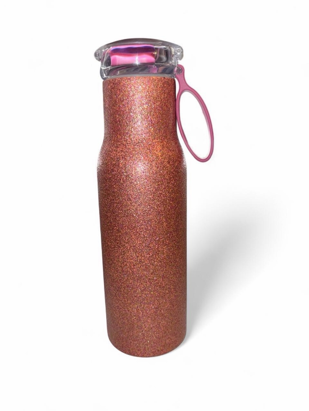 Glitter Insulated Water Bottle with Pink Carry Loop - Rose Sparkle